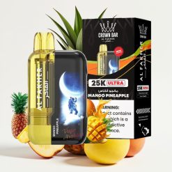 Al Fakher Crown Bar Ultra 25K Disposable Vape ar LED displeju un Type-C, mango-ananāss